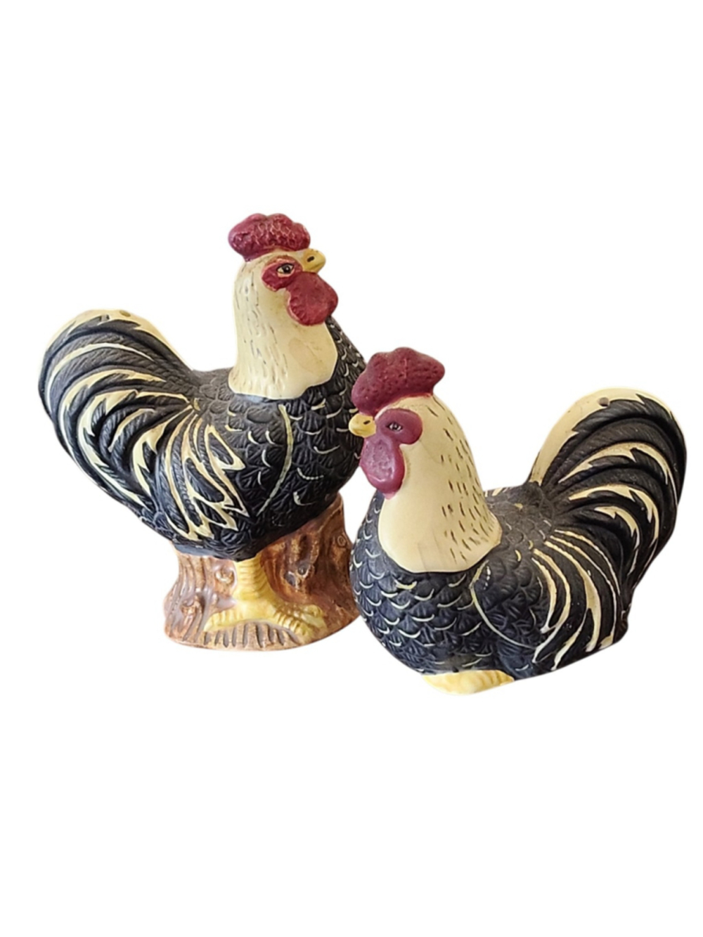 Sakura Vintage 1980s Painted Ceramic Rooster salt and pepper shakers